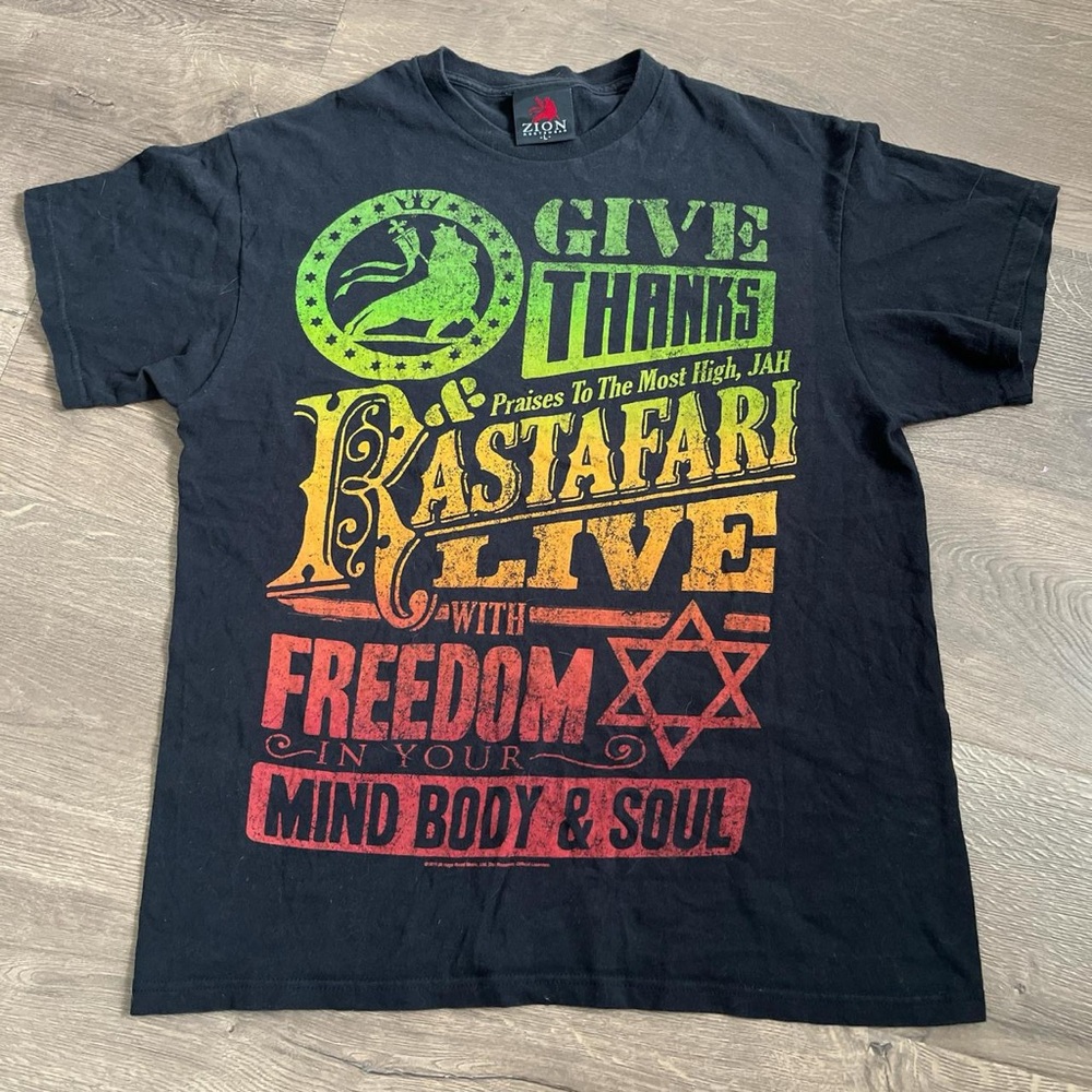 Zion Rootswear Black T-Shirt with Red Logo